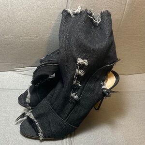 Black Denium Peek A Boo Boots 4 inch heels